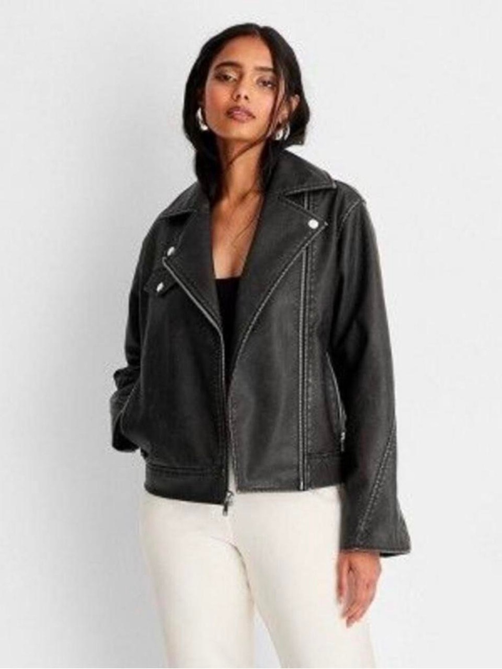 Universal Thread Black Faux Leather Moto Jacket with Silver Hardware